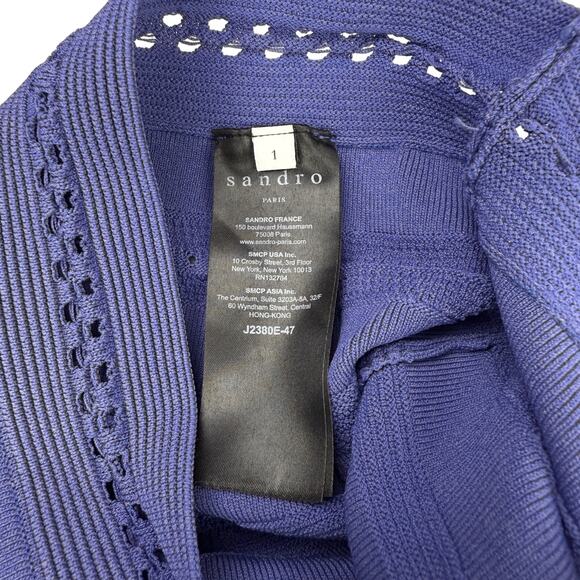 SANDRO Enor Eyelet-Detail A-Line Pointelle Mini Skirt In Purple Blue Size Small - Picture 6 of 8